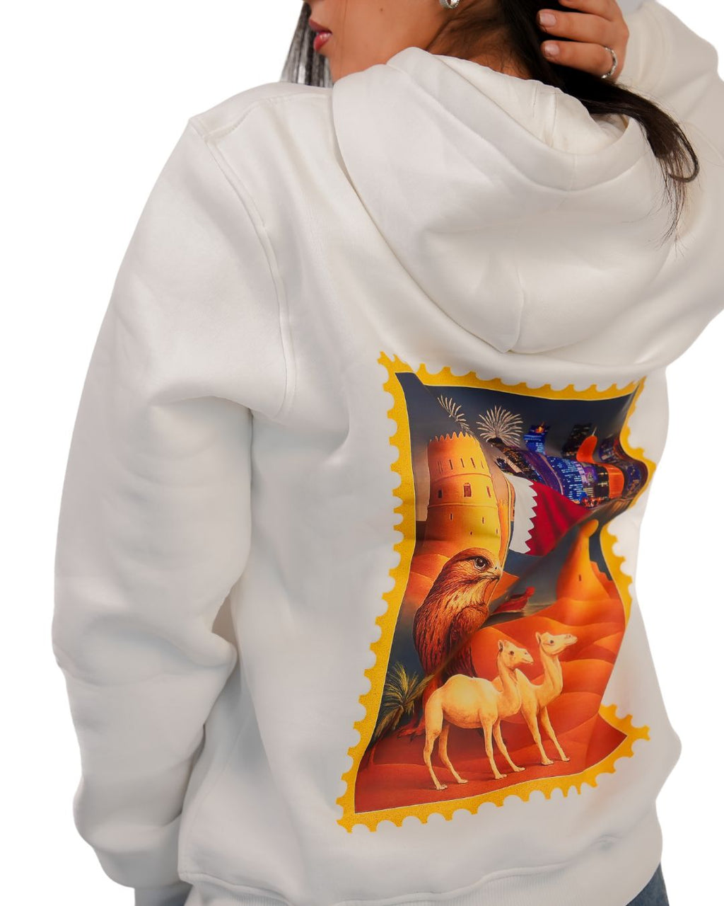 Qatar Hoodie - Stamp Design White