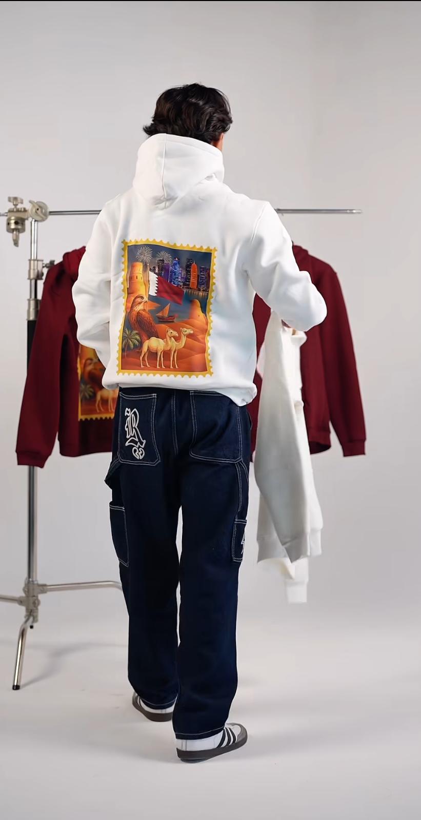 Qatar Hoodie - Stamp Design White